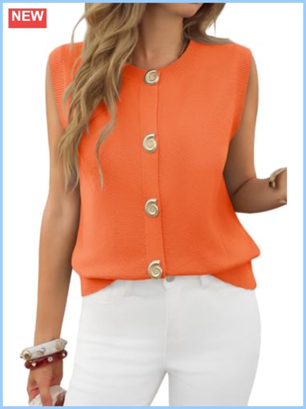 Cropped Sleeveless Knit Sweater Vest with Buttons